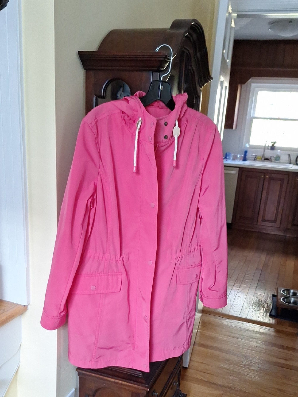 Talbots Hot Pink Hooded Anorak Trench Rain Coat, Size M, Like New - Picture 2 of 5